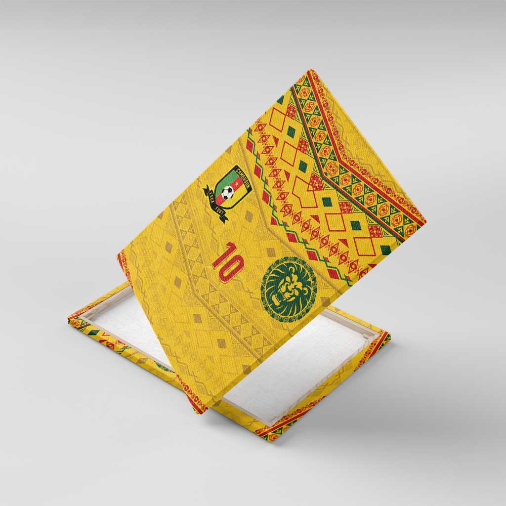 Custom Cameroon Football Canvas Wall Art Tribal Motifs Yellow Color - Wonder Print Shop