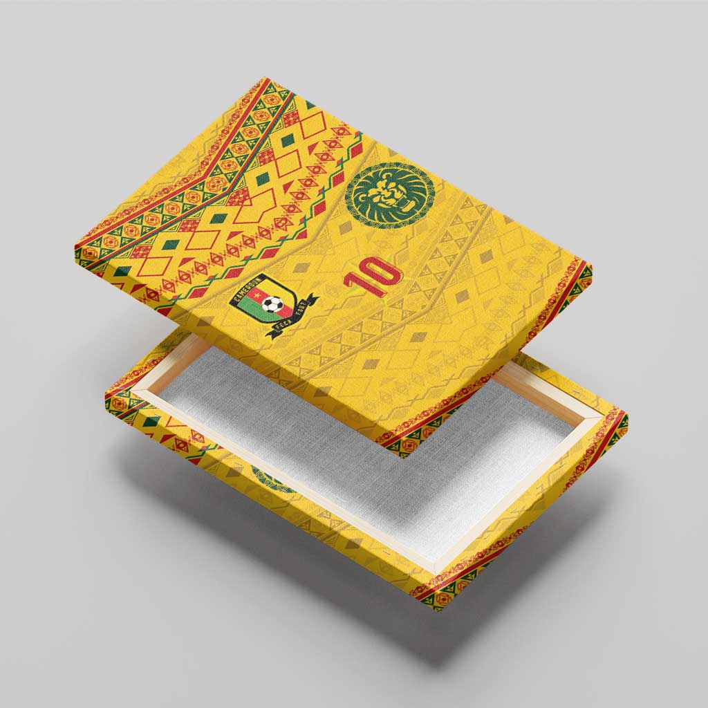 Custom Cameroon Football Canvas Wall Art Tribal Motifs Yellow Color - Wonder Print Shop