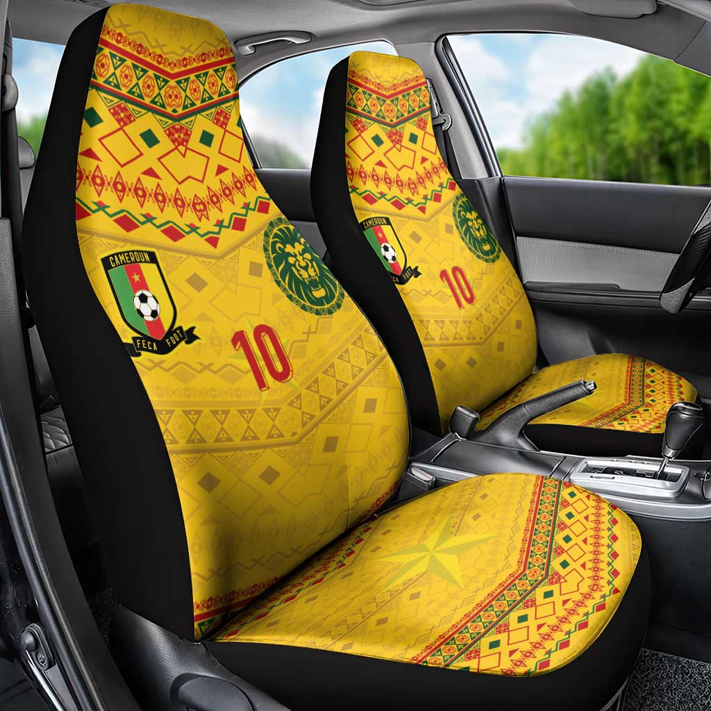 Custom Cameroon Football Car Seat Cover Tribal Motifs Yellow Color - Wonder Print Shop
