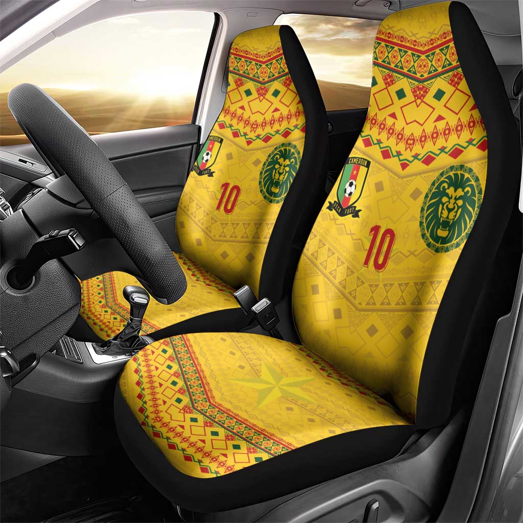 Custom Cameroon Football Car Seat Cover Tribal Motifs Yellow Color - Wonder Print Shop