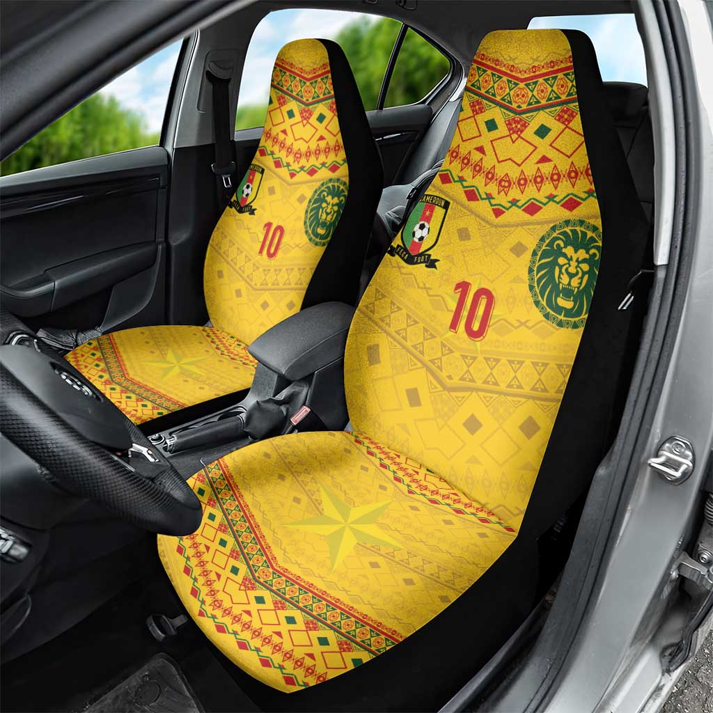 Custom Cameroon Football Car Seat Cover Tribal Motifs Yellow Color - Wonder Print Shop