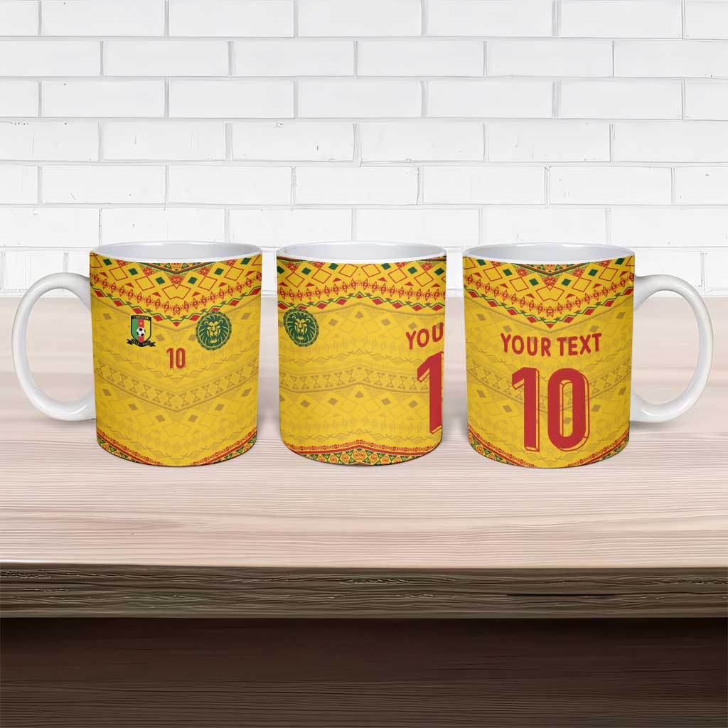 Custom Cameroon Football Ceramic Mug Tribal Motifs Yellow Color - Wonder Print Shop