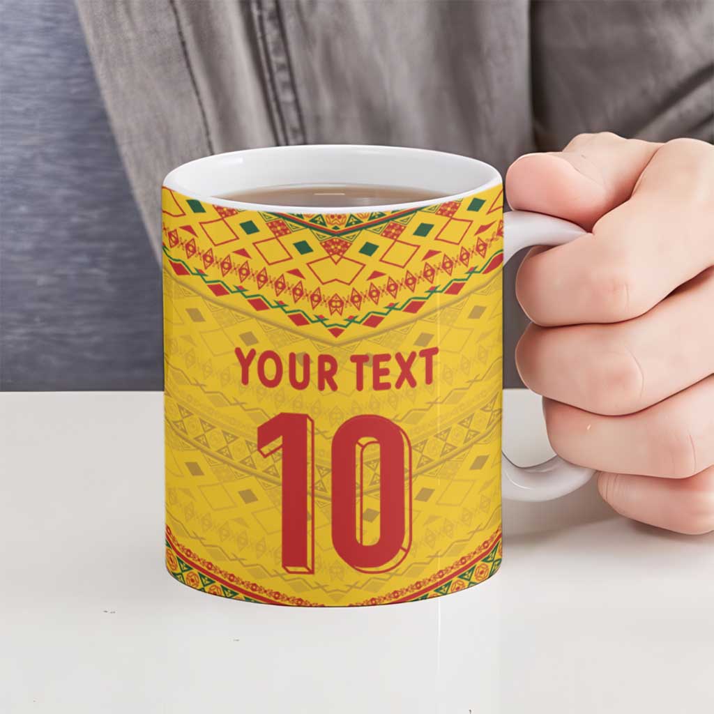 Custom Cameroon Football Ceramic Mug Tribal Motifs Yellow Color - Wonder Print Shop