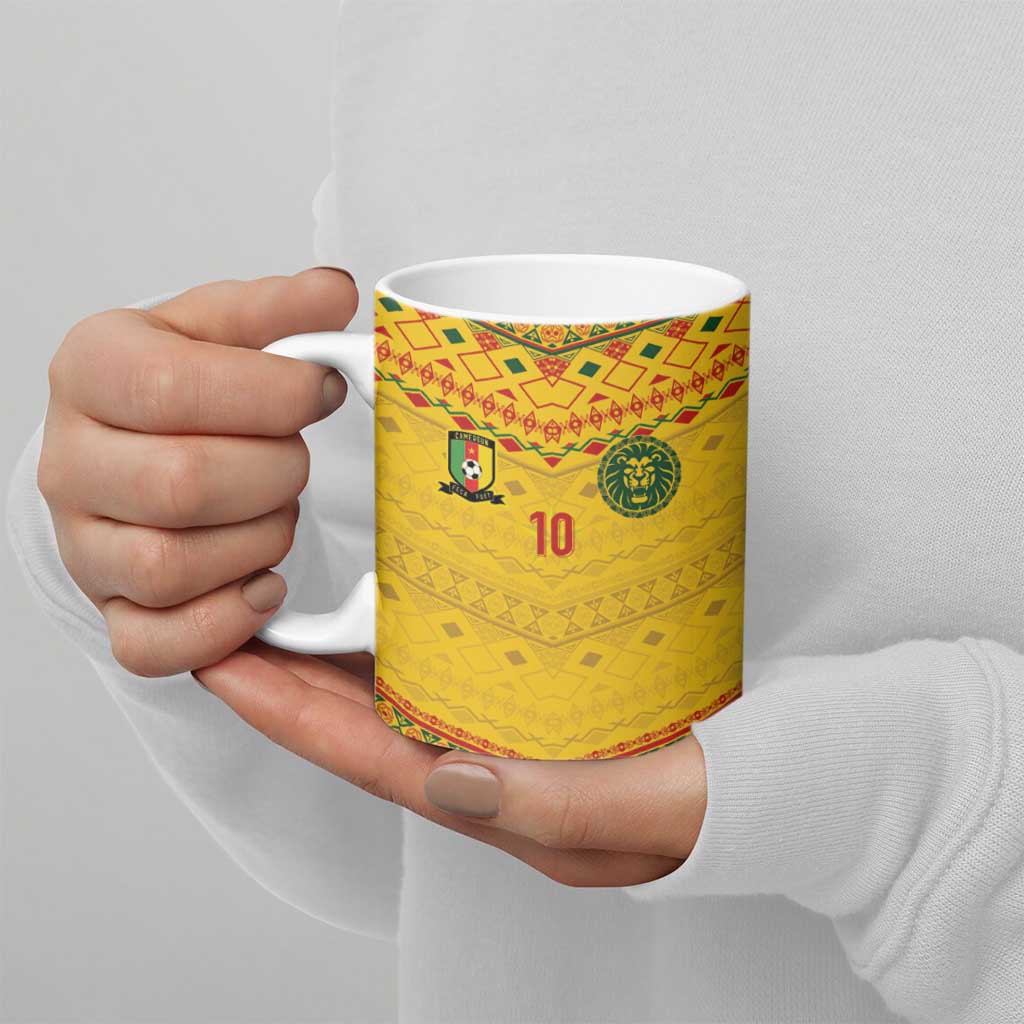 Custom Cameroon Football Ceramic Mug Tribal Motifs Yellow Color - Wonder Print Shop