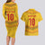 Custom Cameroon Football Couples Matching Long Sleeve Bodycon Dress and Hawaiian Shirt Tribal Motifs Yellow Color - Wonder Print Shop