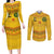 Custom Cameroon Football Couples Matching Long Sleeve Bodycon Dress and Long Sleeve Button Shirt Tribal Motifs Yellow Color - Wonder Print Shop
