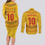 Custom Cameroon Football Couples Matching Long Sleeve Bodycon Dress and Long Sleeve Button Shirt Tribal Motifs Yellow Color - Wonder Print Shop