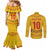 Custom Cameroon Football Couples Matching Mermaid Dress and Long Sleeve Button Shirt Tribal Motifs Yellow Color - Wonder Print Shop