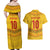 Custom Cameroon Football Couples Matching Off Shoulder Maxi Dress and Hawaiian Shirt Tribal Motifs Yellow Color - Wonder Print Shop