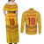 Custom Cameroon Football Couples Matching Off Shoulder Maxi Dress and Long Sleeve Button Shirt Tribal Motifs Yellow Color - Wonder Print Shop
