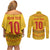Custom Cameroon Football Couples Matching Off Shoulder Short Dress and Long Sleeve Button Shirt Tribal Motifs Yellow Color - Wonder Print Shop