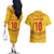 Custom Cameroon Football Couples Matching Off The Shoulder Long Sleeve Dress and Hawaiian Shirt Tribal Motifs Yellow Color - Wonder Print Shop