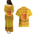 Custom Cameroon Football Couples Matching Puletasi and Hawaiian Shirt Tribal Motifs Yellow Color - Wonder Print Shop