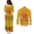 Custom Cameroon Football Couples Matching Puletasi and Long Sleeve Button Shirt Tribal Motifs Yellow Color - Wonder Print Shop