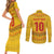 Custom Cameroon Football Couples Matching Short Sleeve Bodycon Dress and Long Sleeve Button Shirt Tribal Motifs Yellow Color - Wonder Print Shop
