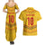 Custom Cameroon Football Couples Matching Summer Maxi Dress and Hawaiian Shirt Tribal Motifs Yellow Color - Wonder Print Shop
