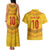 Custom Cameroon Football Couples Matching Tank Maxi Dress and Hawaiian Shirt Tribal Motifs Yellow Color - Wonder Print Shop