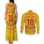 Custom Cameroon Football Couples Matching Tank Maxi Dress and Long Sleeve Button Shirt Tribal Motifs Yellow Color - Wonder Print Shop