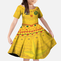 Custom Cameroon Football Family Matching Long Sleeve Bodycon Dress and Hawaiian Shirt Tribal Motifs Yellow Color - Wonder Print Shop