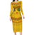 Custom Cameroon Football Family Matching Long Sleeve Bodycon Dress and Hawaiian Shirt Tribal Motifs Yellow Color - Wonder Print Shop