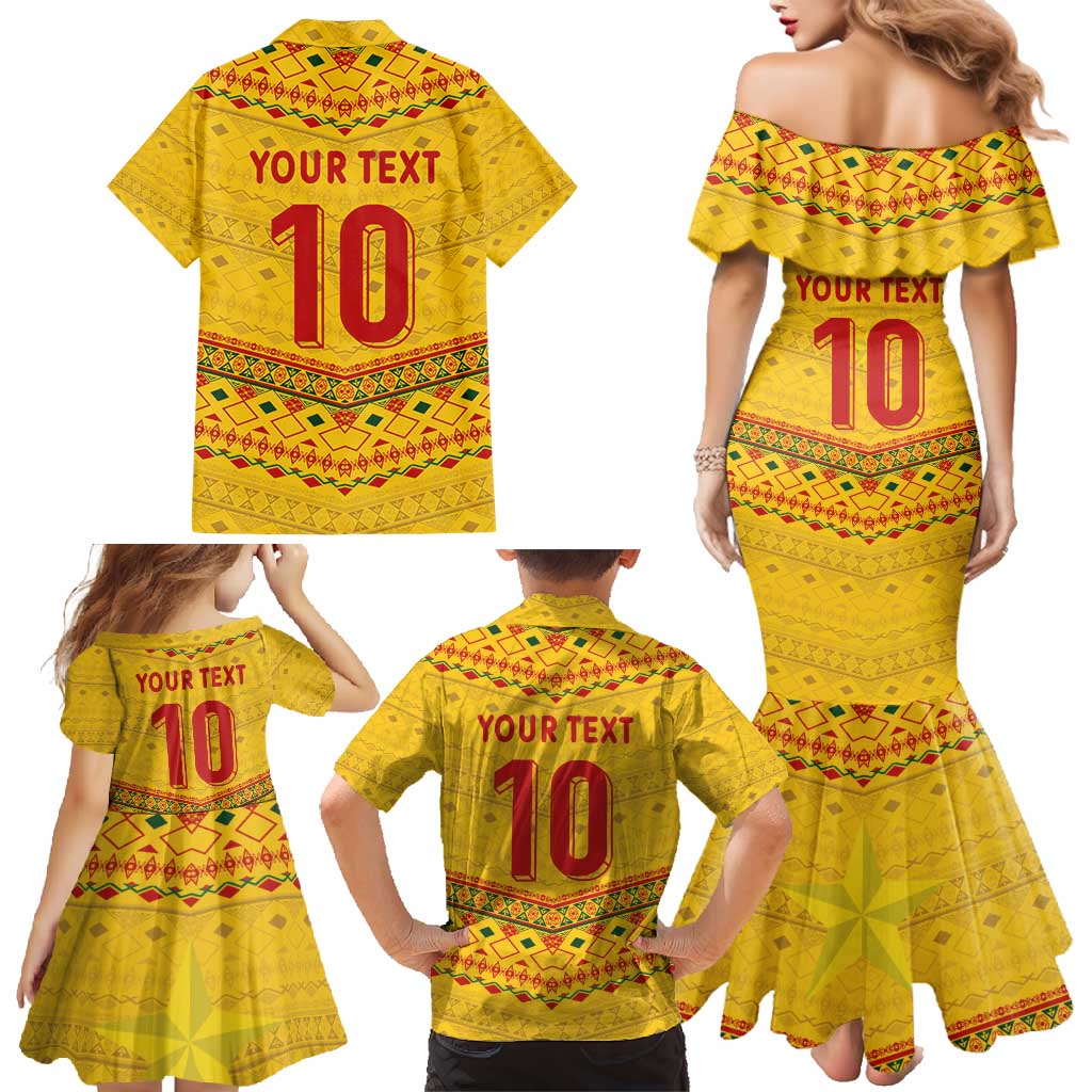 Custom Cameroon Football Family Matching Mermaid Dress and Hawaiian Shirt Tribal Motifs Yellow Color - Wonder Print Shop