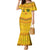 Custom Cameroon Football Family Matching Mermaid Dress and Hawaiian Shirt Tribal Motifs Yellow Color - Wonder Print Shop