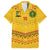 Custom Cameroon Football Family Matching Off The Shoulder Long Sleeve Dress and Hawaiian Shirt Tribal Motifs Yellow Color - Wonder Print Shop