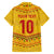 Custom Cameroon Football Family Matching Off The Shoulder Long Sleeve Dress and Hawaiian Shirt Tribal Motifs Yellow Color - Wonder Print Shop