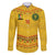 Custom Cameroon Football Family Matching Off The Shoulder Long Sleeve Dress and Hawaiian Shirt Tribal Motifs Yellow Color - Wonder Print Shop