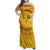 Custom Cameroon Football Family Matching Off Shoulder Maxi Dress and Hawaiian Shirt Tribal Motifs Yellow Color - Wonder Print Shop