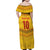 Custom Cameroon Football Family Matching Off Shoulder Maxi Dress and Hawaiian Shirt Tribal Motifs Yellow Color - Wonder Print Shop