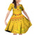 Custom Cameroon Football Family Matching Off Shoulder Short Dress and Hawaiian Shirt Tribal Motifs Yellow Color - Wonder Print Shop