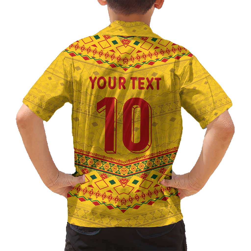 Custom Cameroon Football Family Matching Puletasi and Hawaiian Shirt Tribal Motifs Yellow Color - Wonder Print Shop