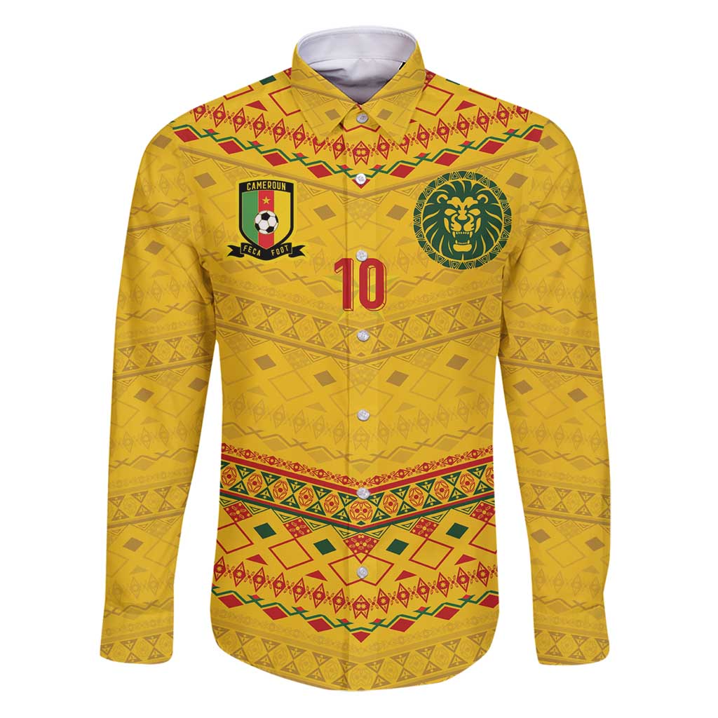 Custom Cameroon Football Family Matching Puletasi and Hawaiian Shirt Tribal Motifs Yellow Color - Wonder Print Shop