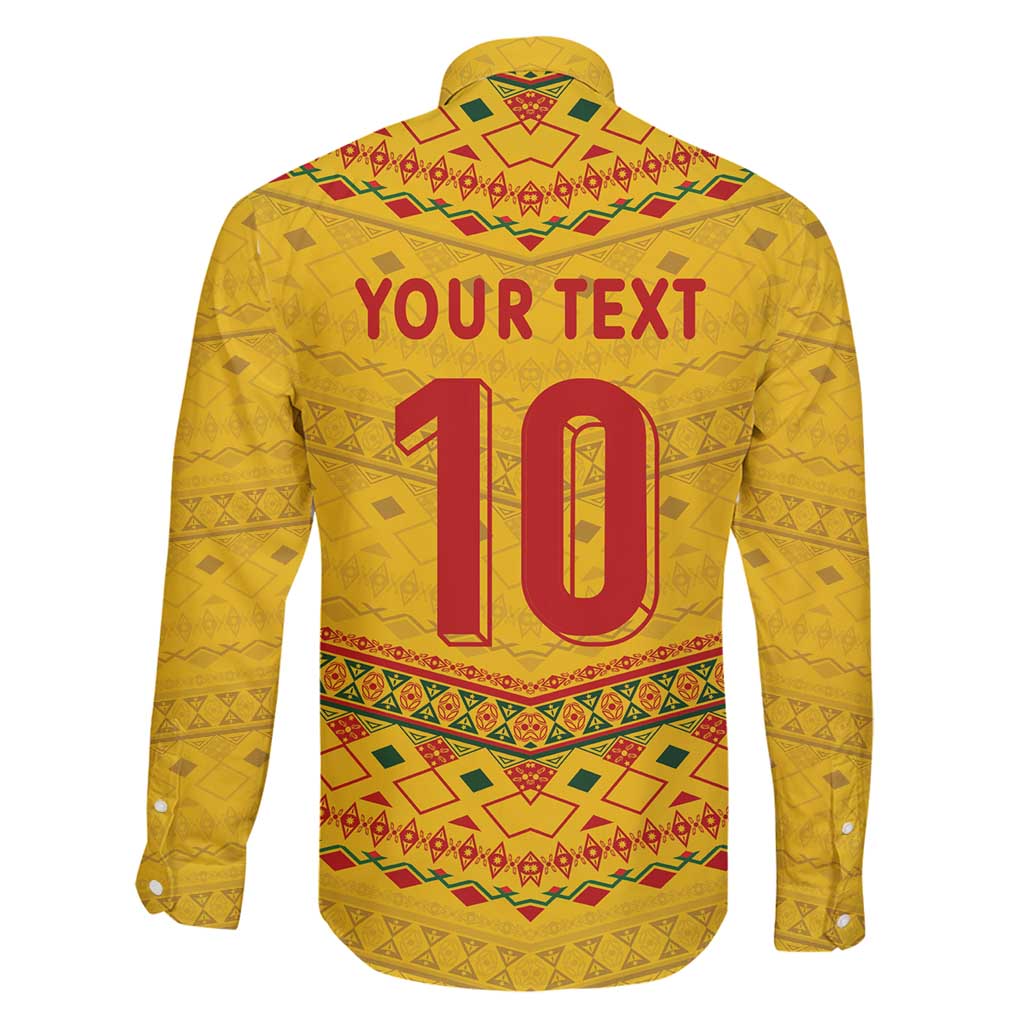 Custom Cameroon Football Family Matching Puletasi and Hawaiian Shirt Tribal Motifs Yellow Color - Wonder Print Shop