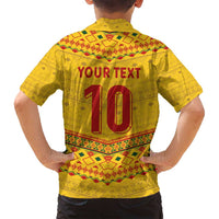 Custom Cameroon Football Family Matching Summer Maxi Dress and Hawaiian Shirt Tribal Motifs Yellow Color - Wonder Print Shop