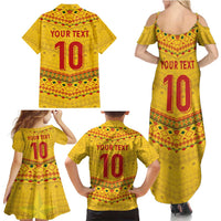 Custom Cameroon Football Family Matching Summer Maxi Dress and Hawaiian Shirt Tribal Motifs Yellow Color - Wonder Print Shop