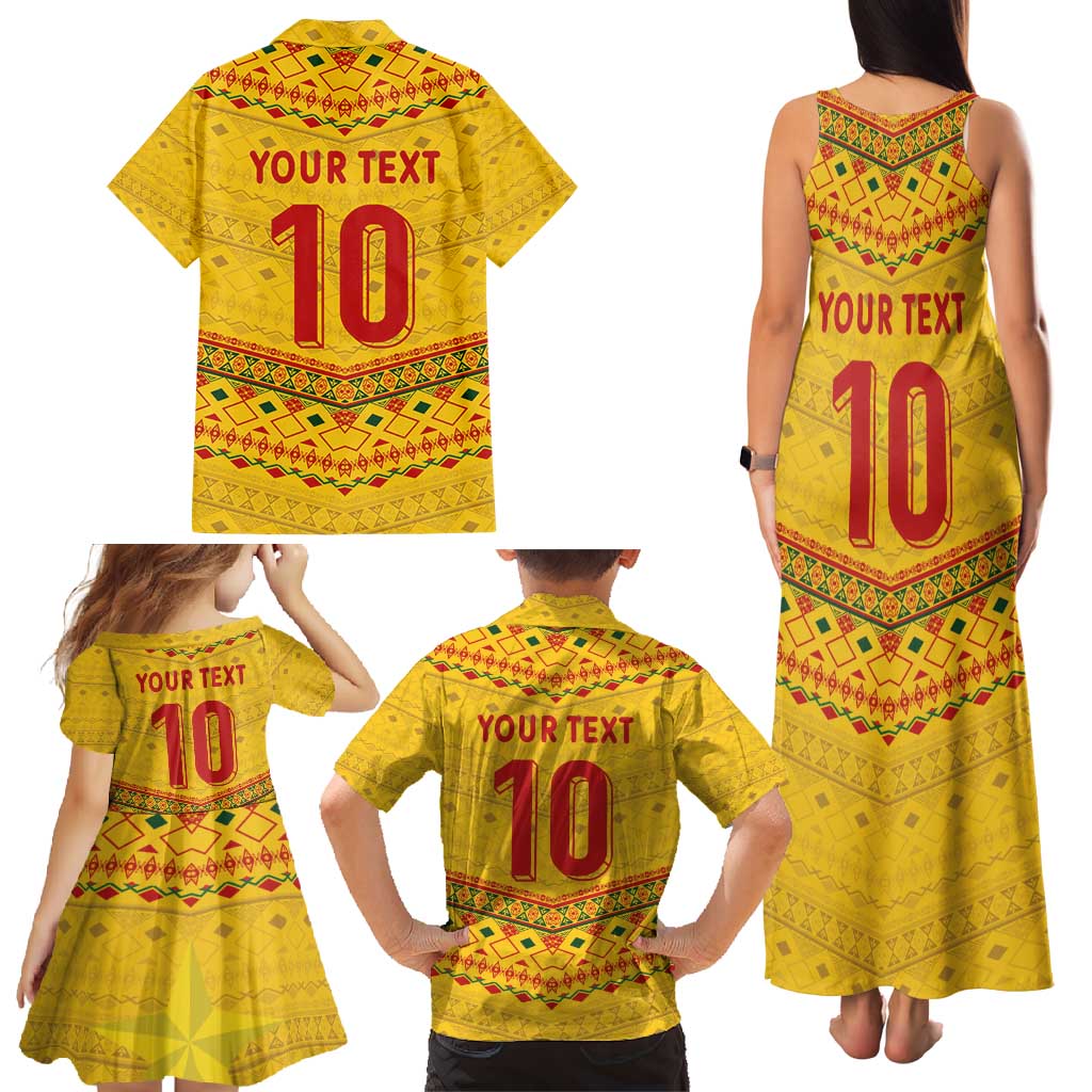 Custom Cameroon Football Family Matching Tank Maxi Dress and Hawaiian Shirt Tribal Motifs Yellow Color - Wonder Print Shop