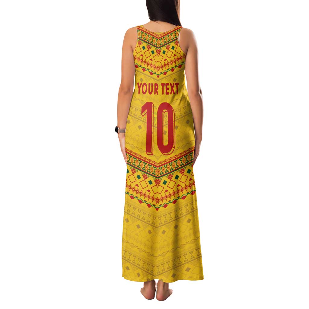 Custom Cameroon Football Family Matching Tank Maxi Dress and Hawaiian Shirt Tribal Motifs Yellow Color - Wonder Print Shop
