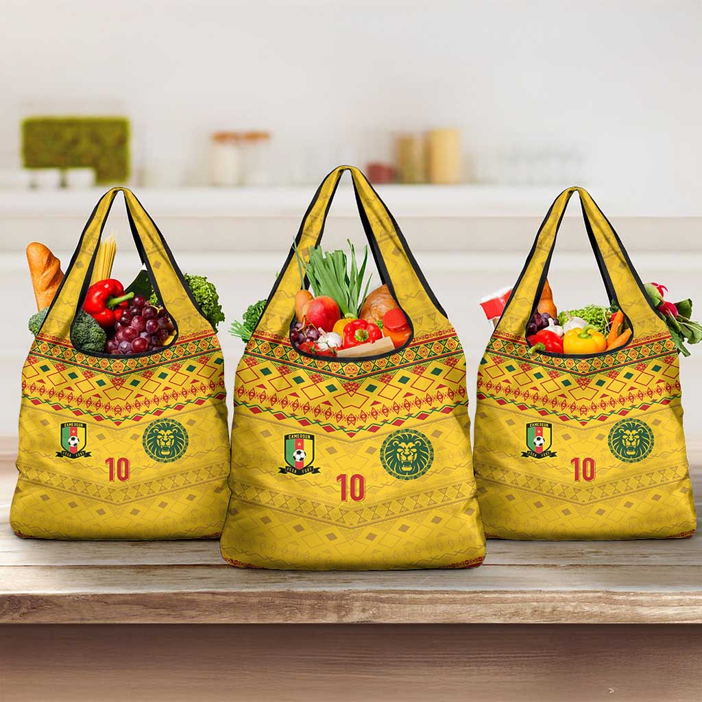 Custom Cameroon Football Grocery Bag Tribal Motifs Yellow Color - Wonder Print Shop