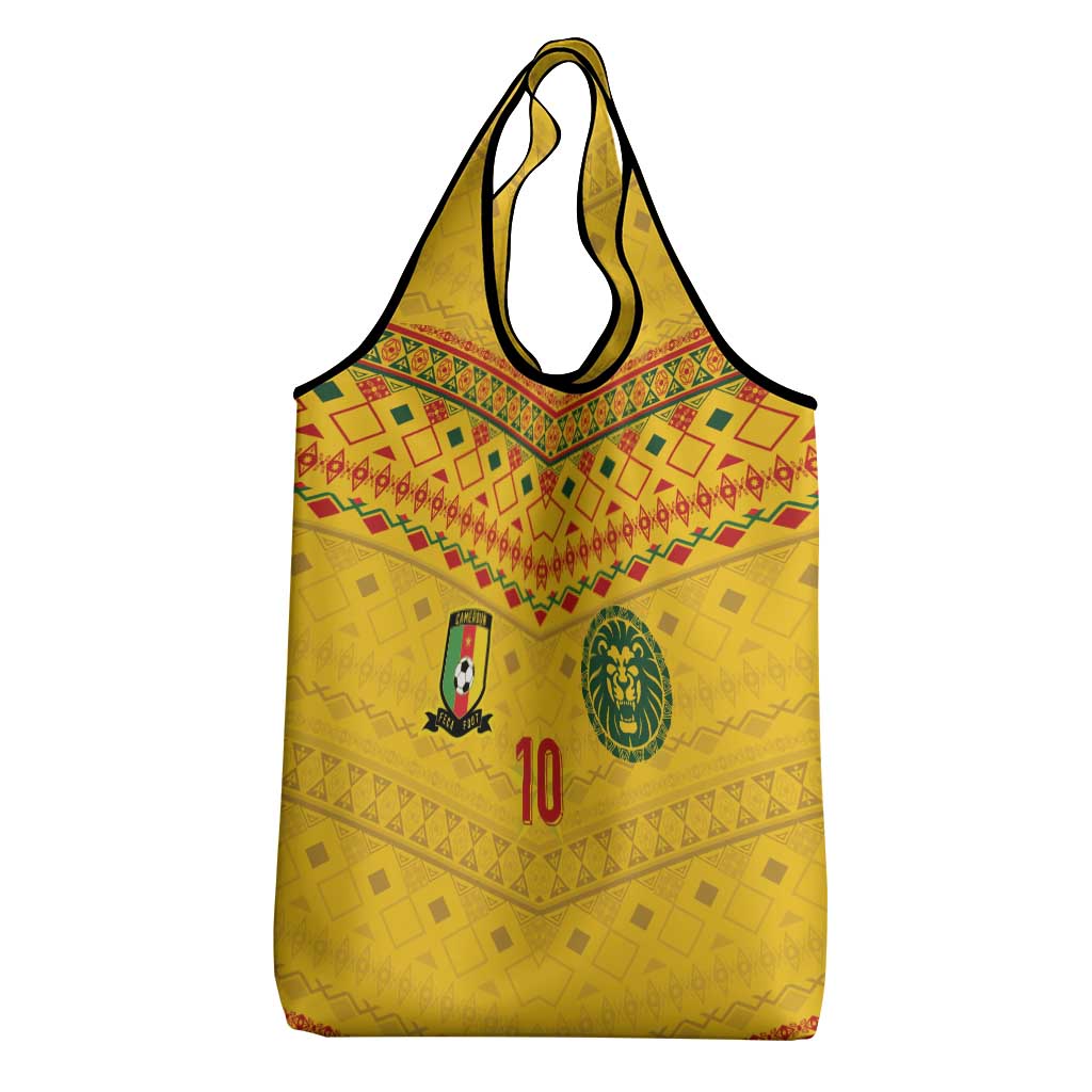 Custom Cameroon Football Grocery Bag Tribal Motifs Yellow Color - Wonder Print Shop