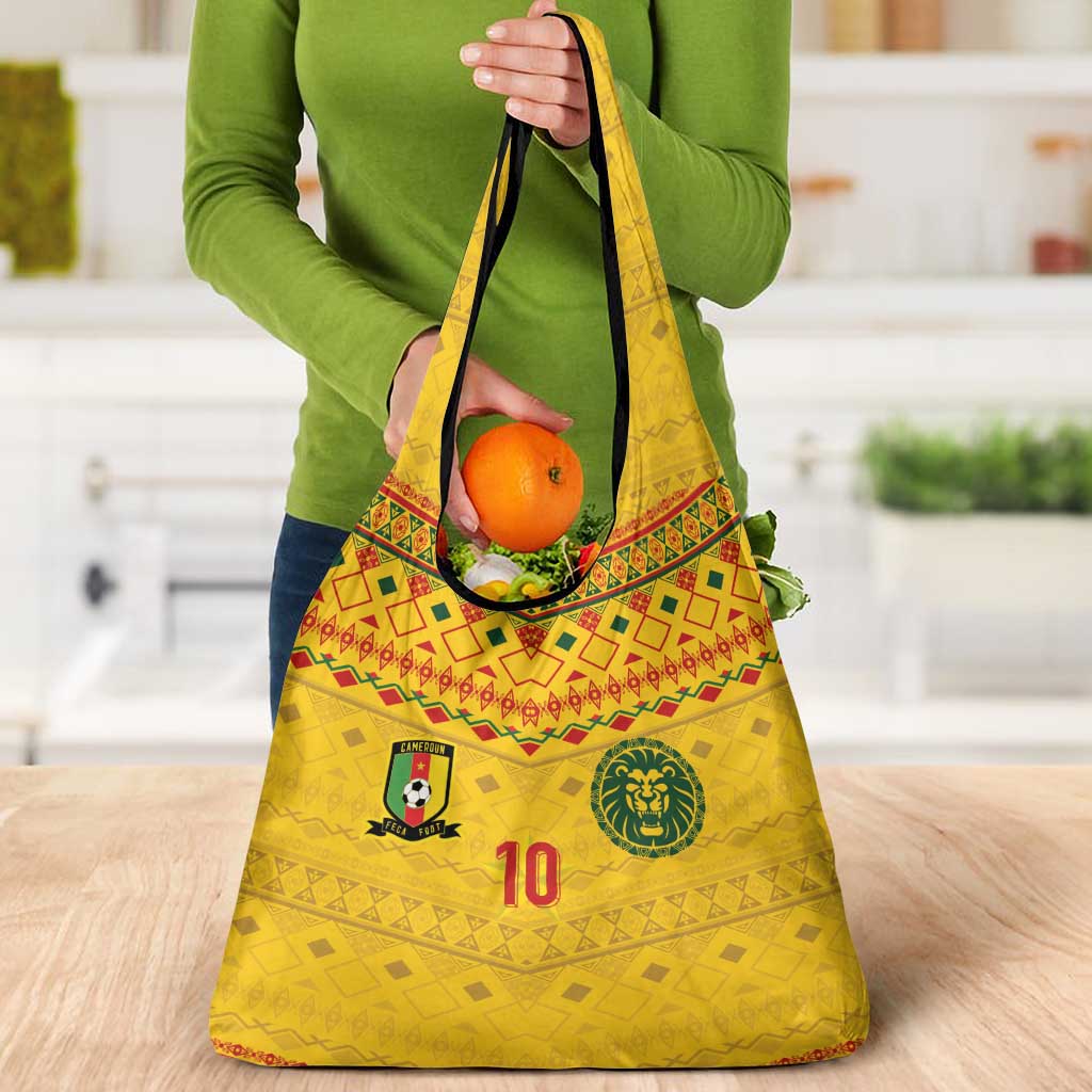 Custom Cameroon Football Grocery Bag Tribal Motifs Yellow Color - Wonder Print Shop
