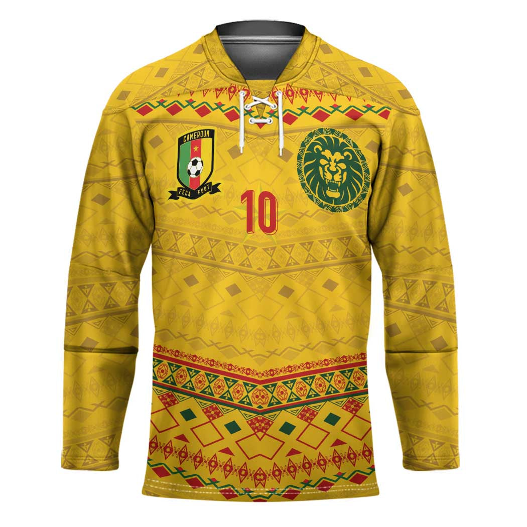Custom Cameroon Football Hockey Jersey Tribal Motifs Yellow Color - Wonder Print Shop