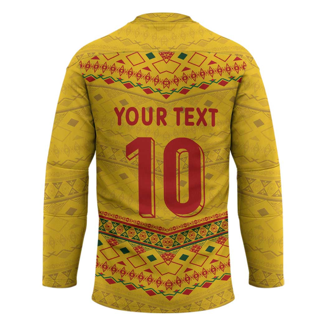 Custom Cameroon Football Hockey Jersey Tribal Motifs Yellow Color - Wonder Print Shop
