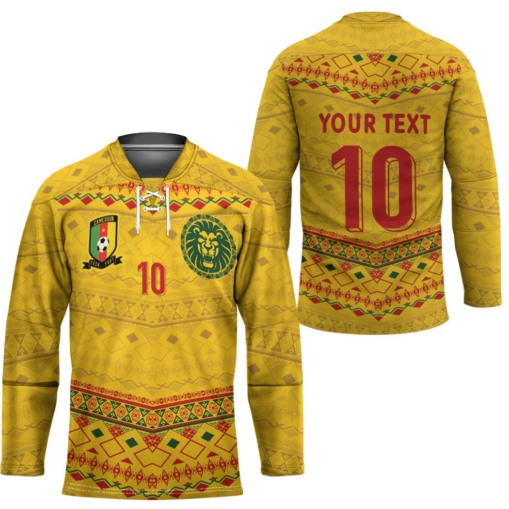 Custom Cameroon Football Hockey Jersey Tribal Motifs Yellow Color - Wonder Print Shop