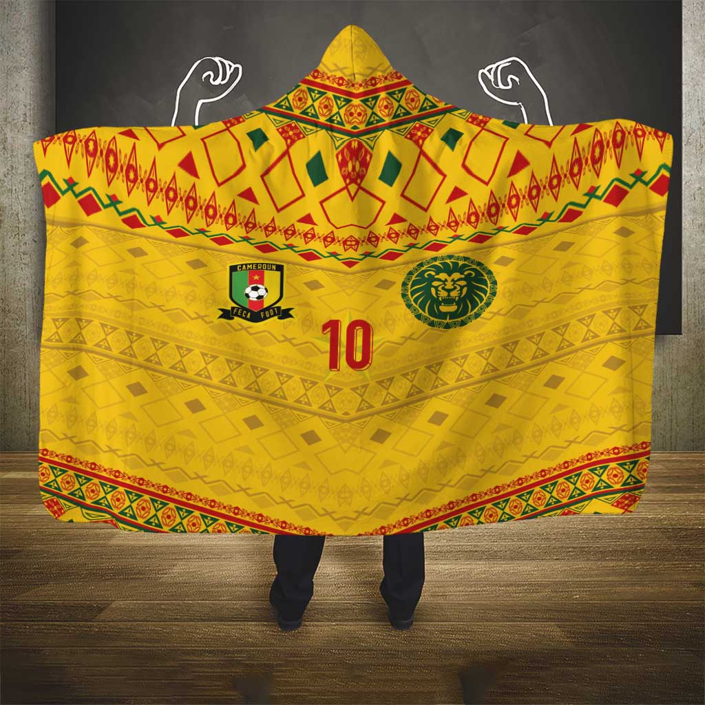 Custom Cameroon Football Hooded Blanket Tribal Motifs Yellow Color - Wonder Print Shop