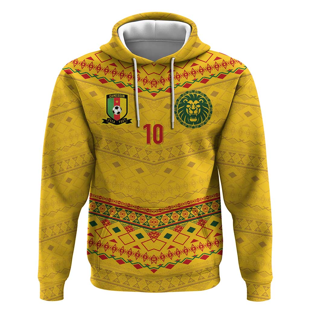Custom Cameroon Football Hoodie Tribal Motifs Yellow Color - Wonder Print Shop