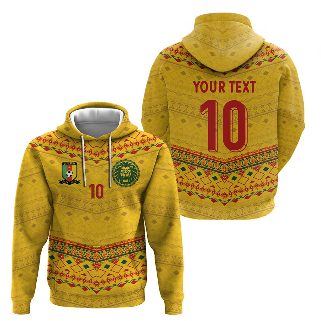 Custom Cameroon Football Hoodie Tribal Motifs Yellow Color - Wonder Print Shop