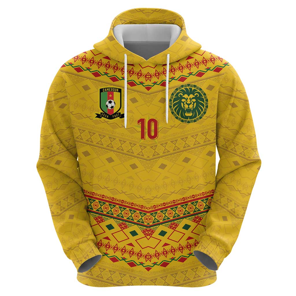 Custom Cameroon Football Hoodie Tribal Motifs Yellow Color - Wonder Print Shop