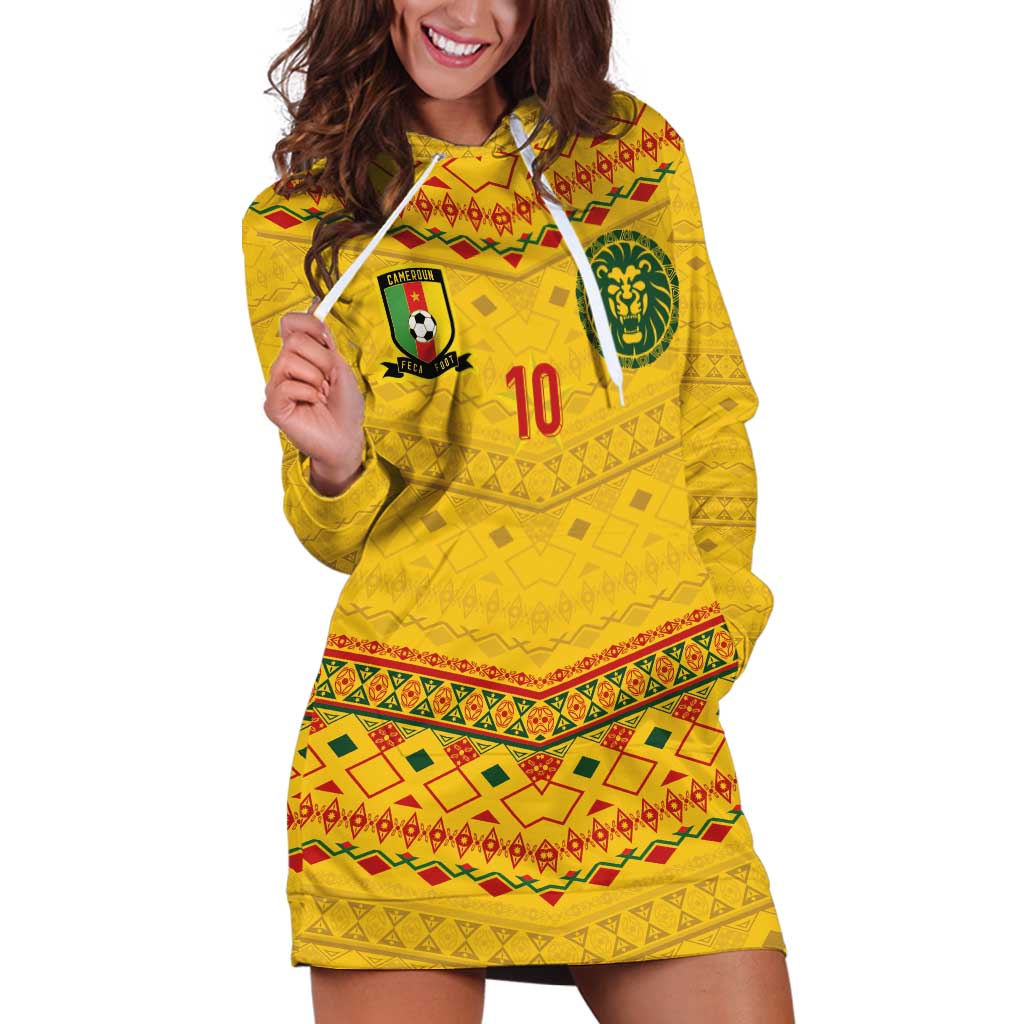 Custom Cameroon Football Hoodie Dress Tribal Motifs Yellow Color - Wonder Print Shop
